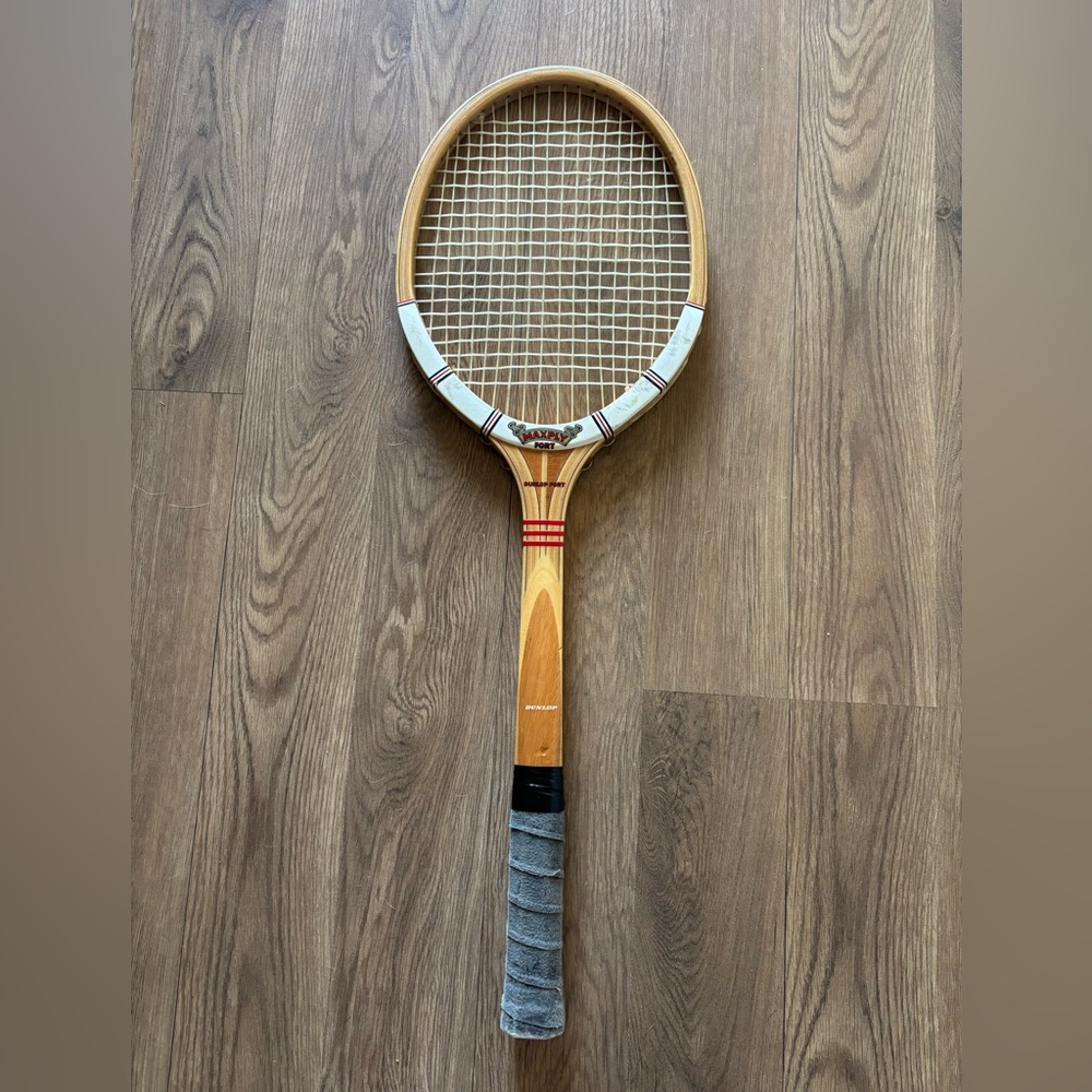 Vintage Wooden Tennis Racket with Gray Grip
